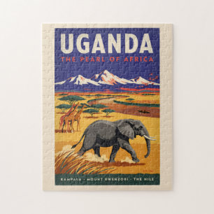 Puzzle Ilustración de safari en Uganda Arte de viaje vint