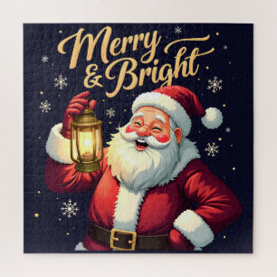 Puzzle Ilustración de Santa Claus alegre sosteniendo una 