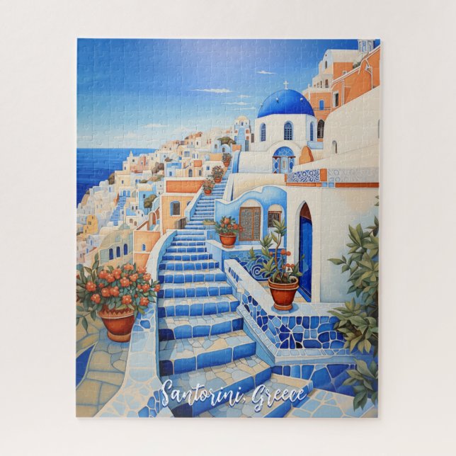 Puzzle Ilustracion de Santorini | Arte de viajes (Vertical)