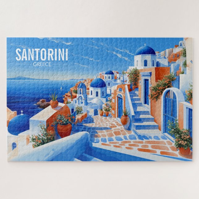 Puzzle Ilustracion de Santorini | Arte de viajes (Horizontal)