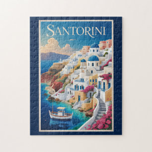 Puzzle Ilustración de Santorini Grecia Arte de Viaje Vint