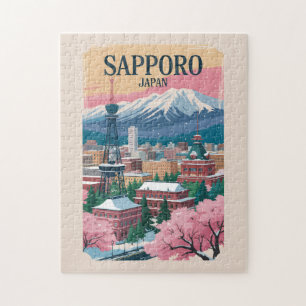 Puzzle Ilustración de Sapporo Japón Arte de Viaje Vintage