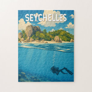 Puzzle Ilustración de Seychelles Arte de Viaje Vintage