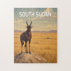 Puzzle Ilustración de Sudán del Sur Arte de viaje vintage