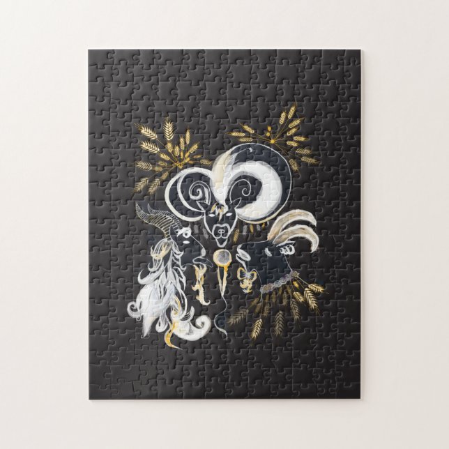 Puzzle Ilustracion de tinta de cabras cantantes en blanco (Vertical)