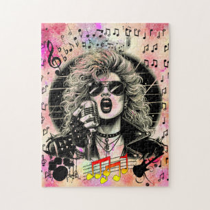 Puzzle ilustracion de tinta femenina cantante Rocker Chic