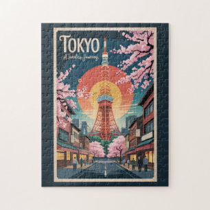 Puzzle Ilustración de Tokio Japón Arte de Viaje Vintage