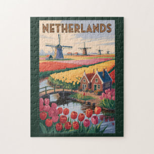 Puzzle Ilustración de tulipanes de Holanda Arte de viaje