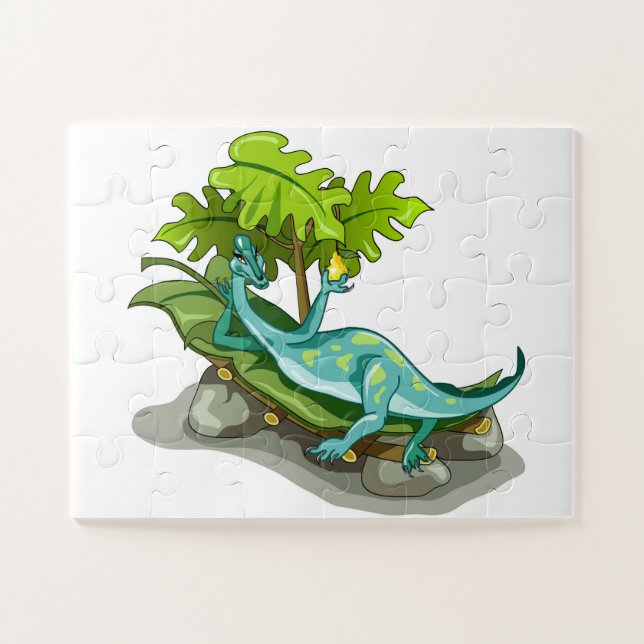 Puzzle Ilustracion De Un Atardecer Iguanodon. (Horizontal)