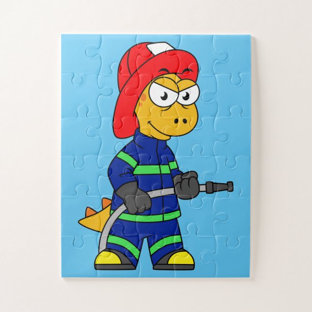 Puzzle Ilustracion De Un Bombero De Tirano Rex. (Vertical)