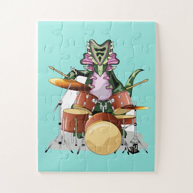 Puzzle Ilustracion De Un Chasmosaurio Tocando Los Tambore (Vertical)