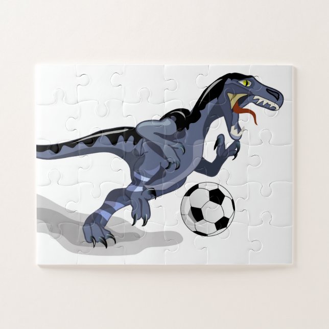 Puzzle Ilustracion De Un Dinosaurio Raptor Jugando Fútbol (Horizontal)