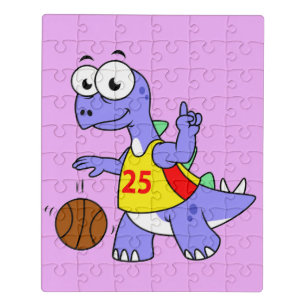 Puzzle Ilustracion De Un Estegosaurio Jugando Baloncesto.