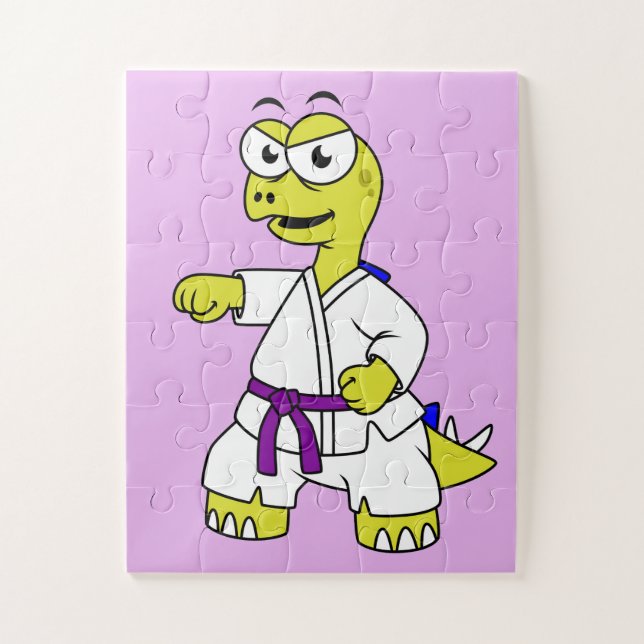 Puzzle Ilustracion De Un Estegosaurio Practicando El Kara (Vertical)