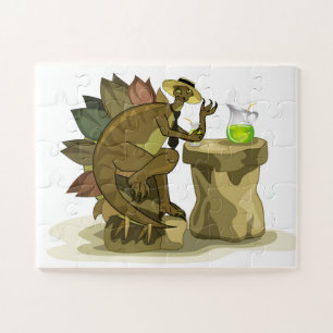 Puzzle Ilustracion De Un Estegosaurio Que Bebe Una Bebida