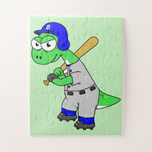 Puzzle Ilustracion De Un Jugador De Béisbol Brontosaurus.