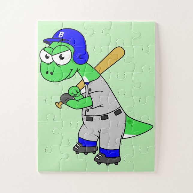 Puzzle Ilustracion De Un Jugador De Béisbol Brontosaurus. (Vertical)