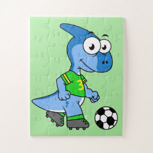 Puzzle Ilustracion De Un Parasaurolophus Jugando Fútbol.