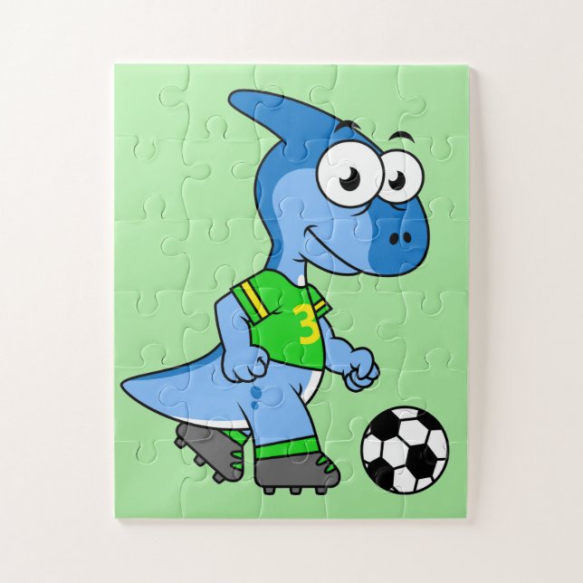 Puzzle Ilustracion De Un Parasaurolophus Jugando Fútbol. (Vertical)