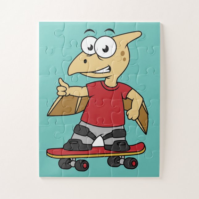Puzzle Ilustracion De Un Skateboarding De Pterosaur. (Vertical)