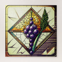 Ilustración de uvas y trigo de vidrio emplomado