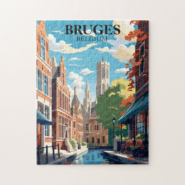 Puzzle Ilustración de viaje a Brujas Bélgica (Vertical)