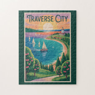 Puzzle Ilustración de viaje a Traverse City Lago Michigan