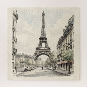 Puzzle Ilustración de viaje antigua y vintage de París