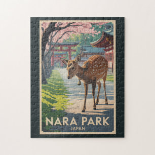 Puzzle Ilustración de viaje de arte retro de ciervos de N