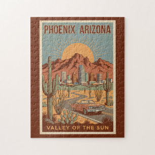 Puzzle Ilustración de viaje de arte retro de Phoenix Ariz