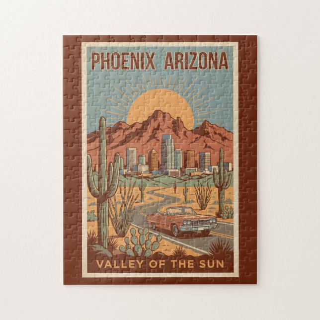 Puzzle Ilustración de viaje de arte retro de Phoenix Ariz (Vertical)