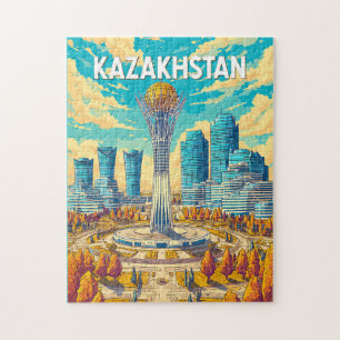 Puzzle Ilustración de viaje de arte vintage de Kazajistán