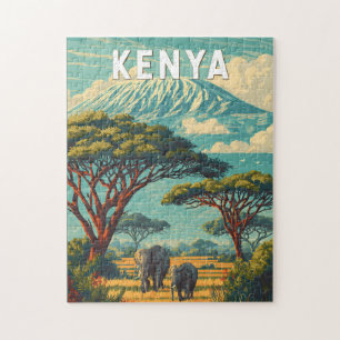 Puzzle Ilustración de viaje de arte vintage de Kenia
