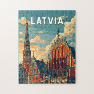 Puzzle Ilustración de viaje de arte vintage de Letonia