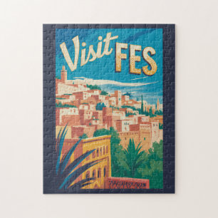 Puzzle Ilustración de viaje de arte vintage de Marruecos 