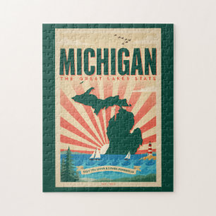 Puzzle Ilustración de viaje de arte vintage de Michigan S