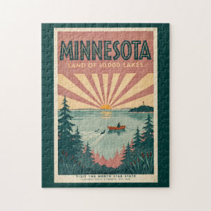 Puzzle Ilustración de viaje de arte vintage de Minnesota