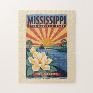 Puzzle Ilustración de viaje de arte vintage de Mississipp