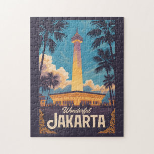 Puzzle Ilustración de viaje de arte vintage de Yakarta In