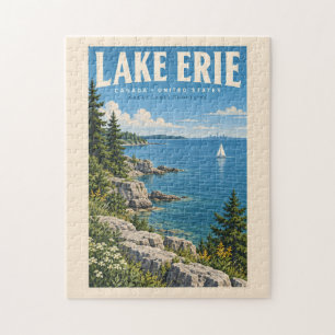 Puzzle Ilustración de viaje de arte vintage del lago Erie