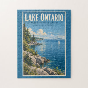Puzzle Ilustración de viaje de arte vintage del lago Onta