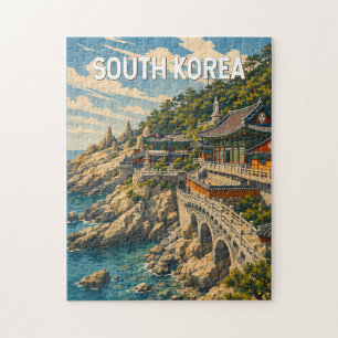 Puzzle Ilustración de viaje de Corea del Sur Arte Vintage