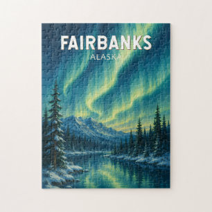Puzzle Ilustración de viaje de Fairbanks Alaska Arte Vint