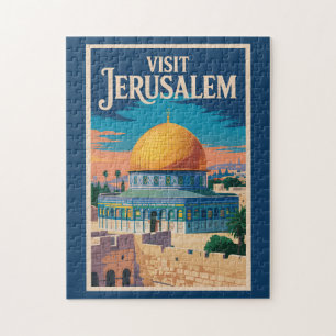 Puzzle Ilustración de viaje de Jerusalén Israel Arte vint
