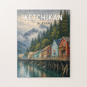 Puzzle Ilustración de viaje de Ketchikan Alaska Arte Vint