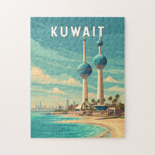 Puzzle Ilustración de viaje de Kuwait Arte Vintage