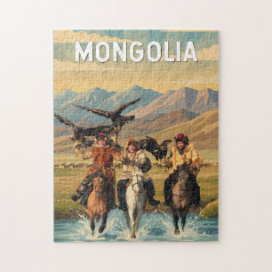 Puzzle Ilustración de viaje de Mongolia Arte Vintage