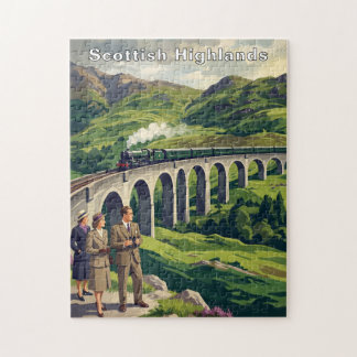 Puzzle Ilustración de viaje vintage de las Tierras Altas