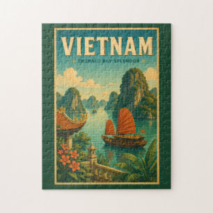 Puzzle Ilustración de Vietnam Bahía de Ha Long Arte Retro