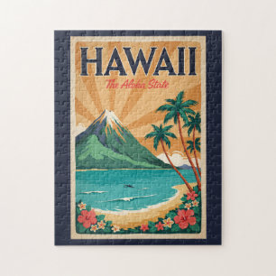 Puzzle Ilustración de Volcán de Hawái Arte de Viaje Vinta